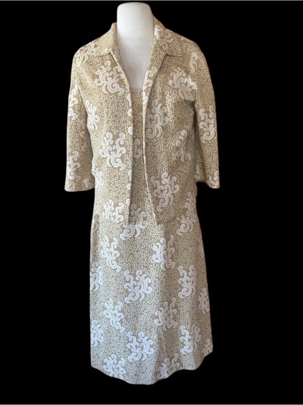 1960s Goldworm Metallic Brocade/Lurex Shift Dress & Matching Cropped Jacket Set